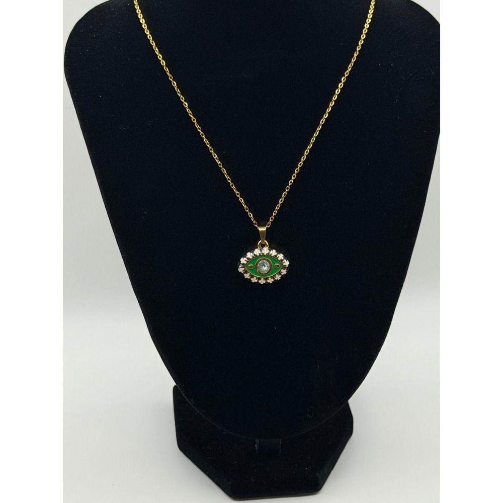 RAMLA 18K Gold Plated Green Evil Eye Necklace 18-20" NWOT